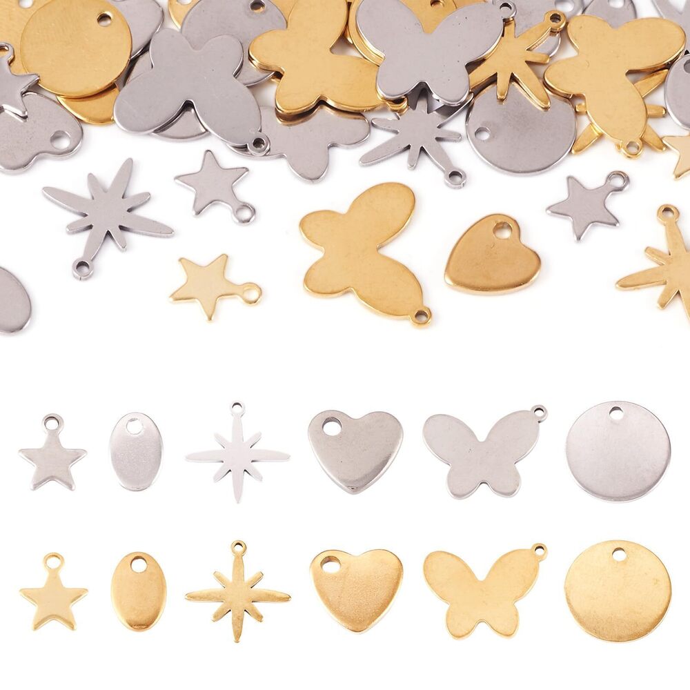 9568 36pcs Stainless Steel Charms Metal Stamping Engraving Round Oval